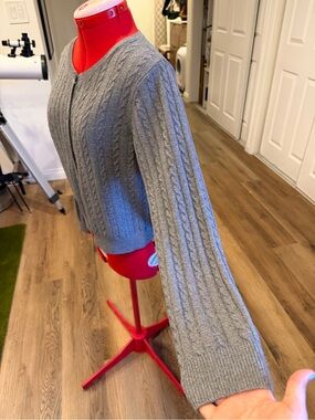 Classic Grey Cable-Knit Women's Cardigan Sweater